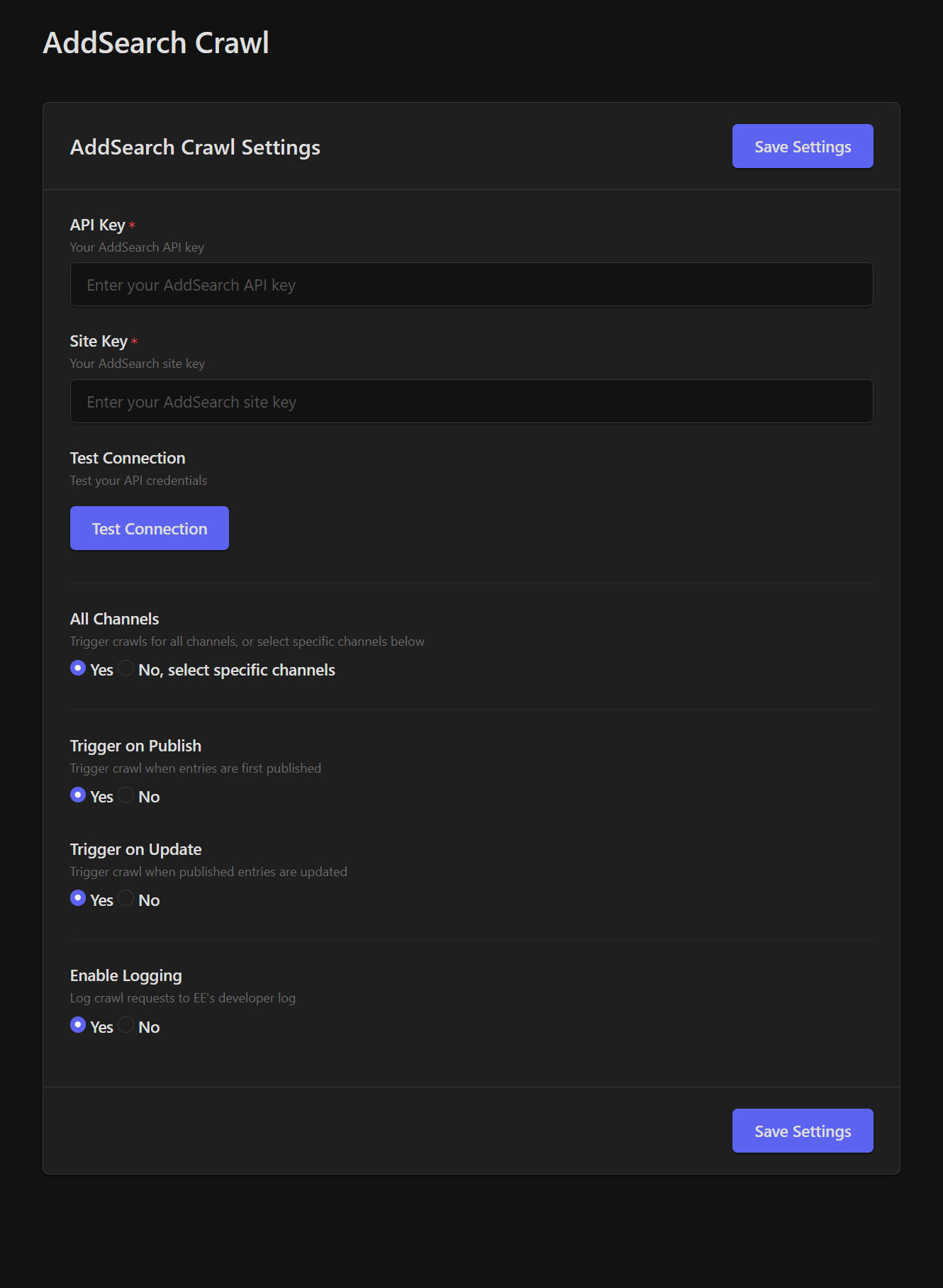 AddSearch Crawl Add-on Dark Theme Blank