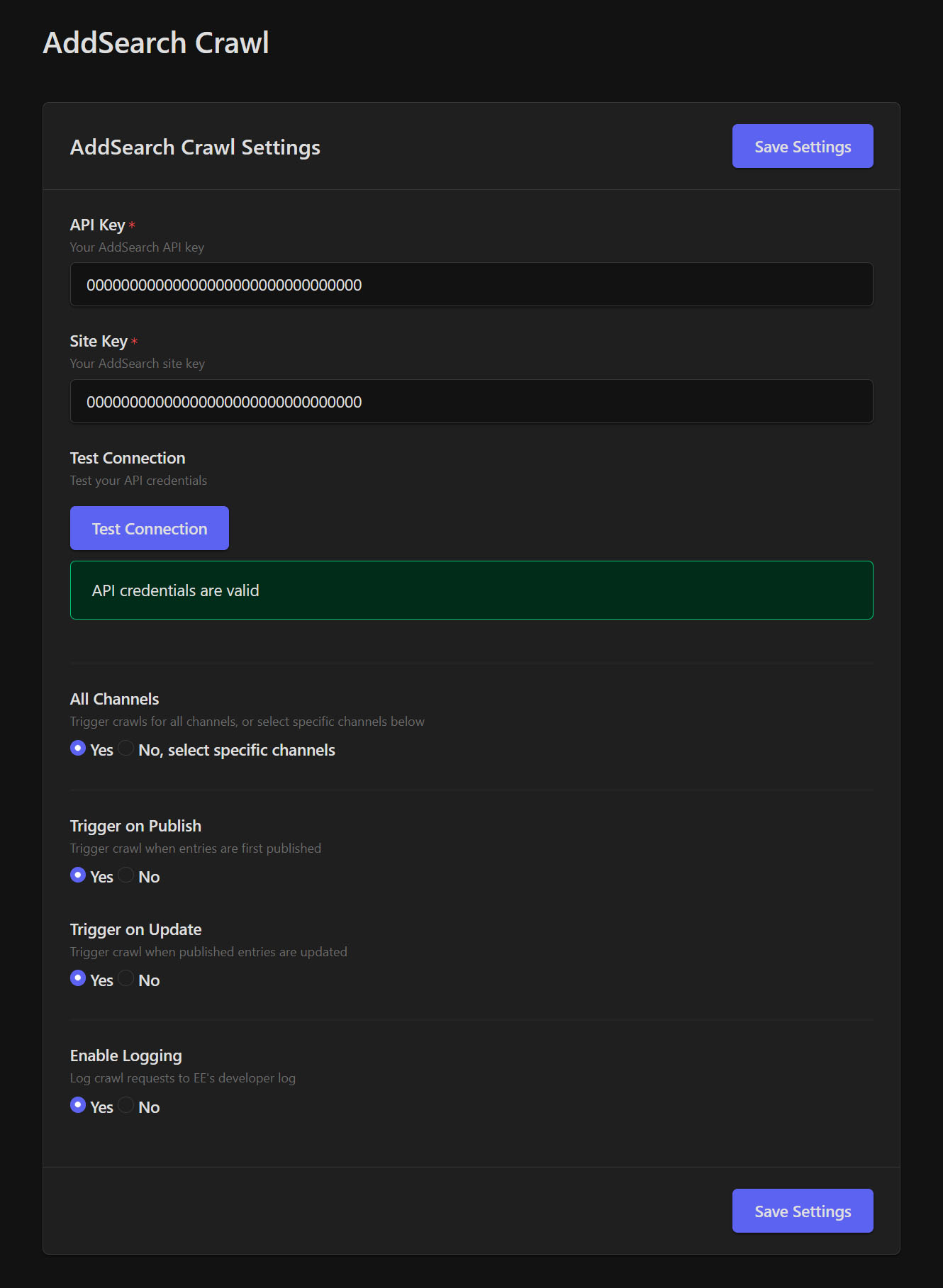 AddSearch Crawl Add-on Dark Theme API Success