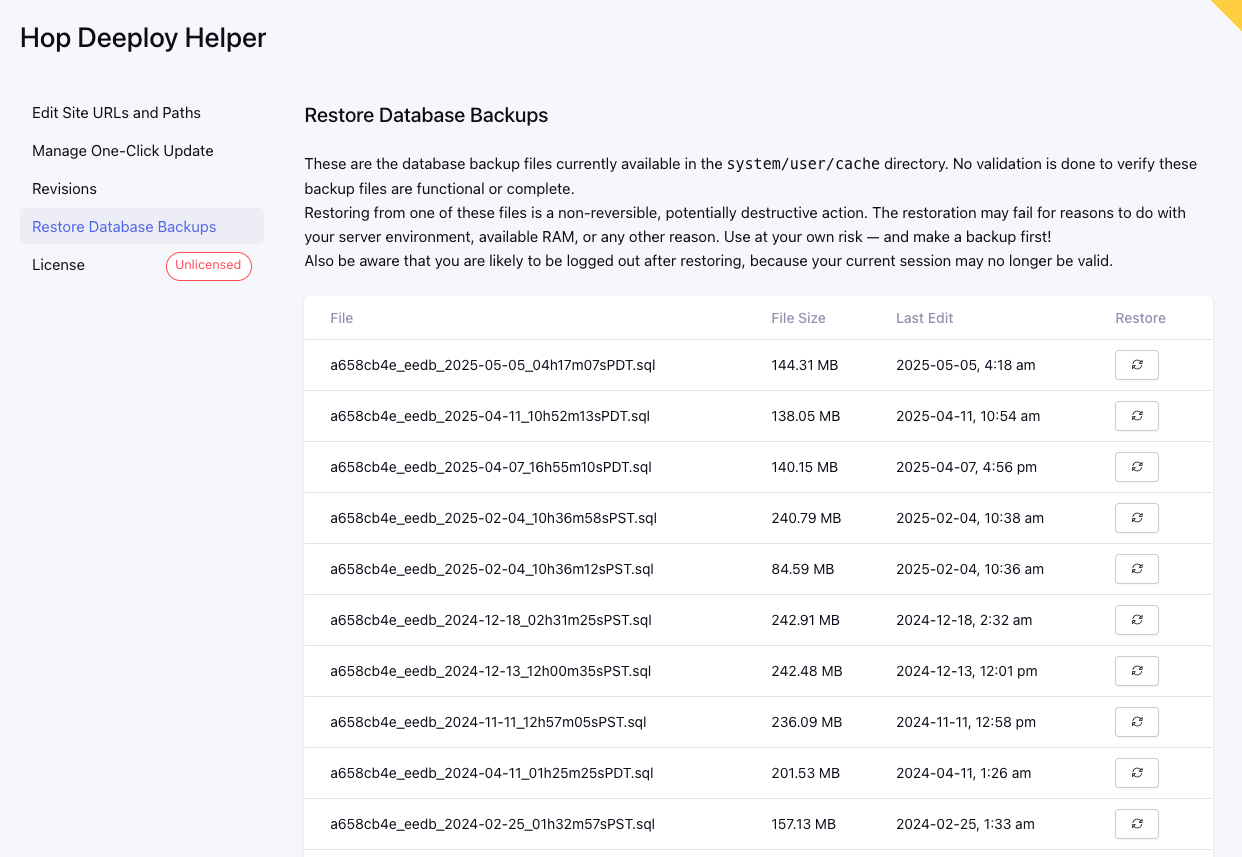 Deeploy Helper Restore Database Backups Example