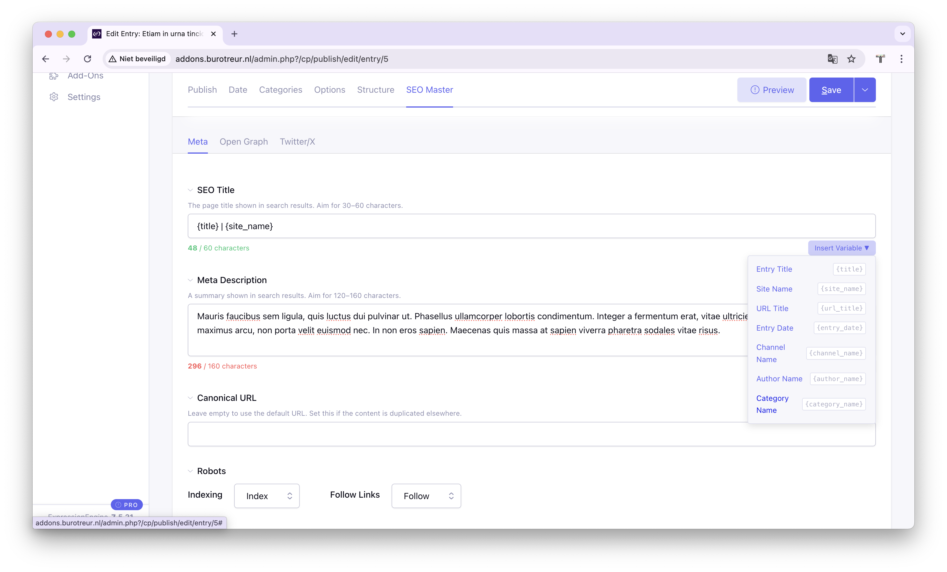 Easy to insert Variable Fields